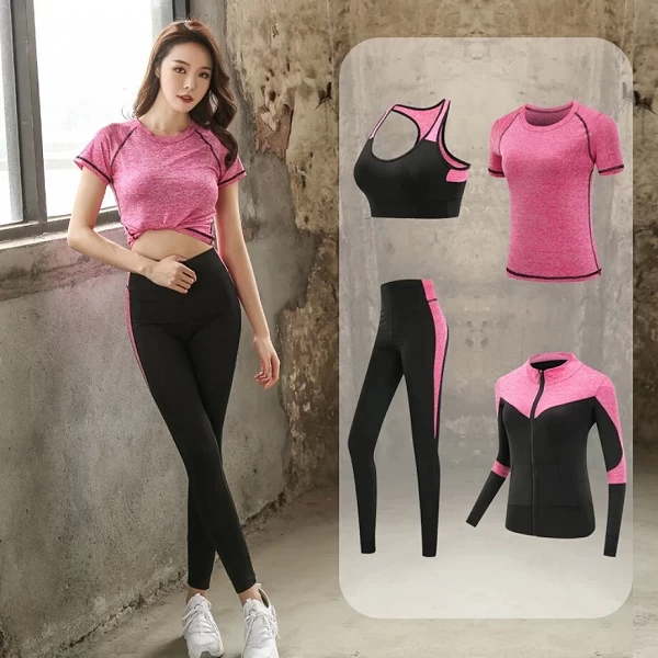 Ensemble de yoga à séchage rapide pour femme, vêtements de fitness, costume de gym, manteau, soutien-gorge, t-shirt, leggings, e|39,15 €|OKKO MODE