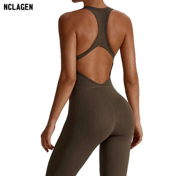 NCLAGEN-Barboteuse d'entraînement pour femme, ensemble de gymnastique dos nu, fitness, combinaison sportive, doux au beurre, yog|17,15 €|OKKO MODE