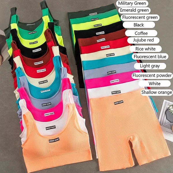 Nahtloses Yoga-Set für Frauen, Fitnessanzug mit Sport-BH und High-Waist Leggings
