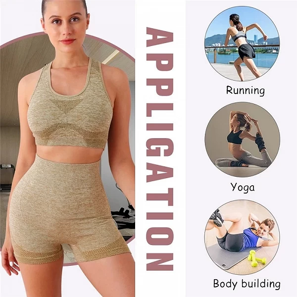 Nahtloses Yoga-Set für Frauen, Sportbekleidung, Fitness-Outfit mit kurzem Oberteil und langen Ärmeln, Tai Leggings.