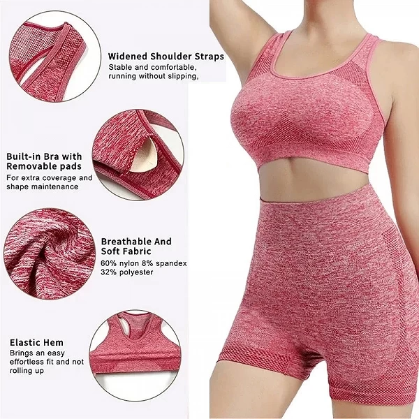 Ensemble de yoga sans couture pour femmes, shorts de gym, soutiens-gorge de sport, brassière d'entraînement, vêtements de yoga, |4,49 €|OKKO MODE