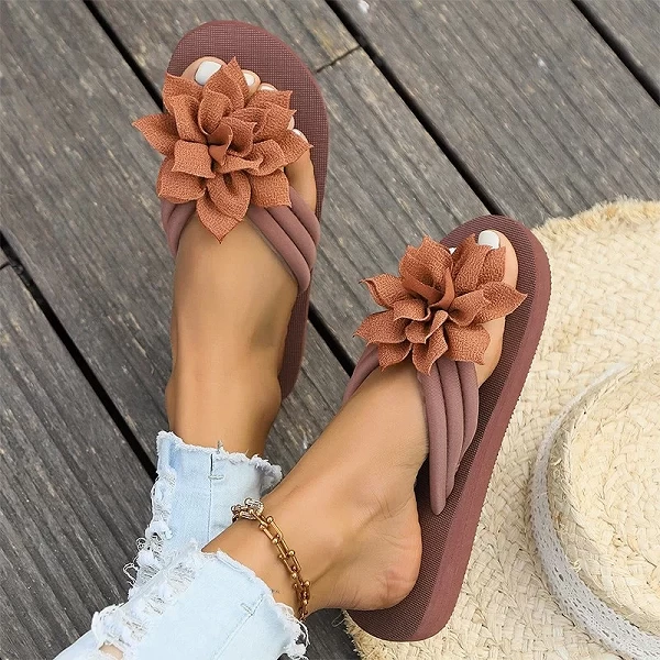 Sandales de plage à fleurs pour femmes, chaussures plates tendance|8,10 €|OKKO MODE