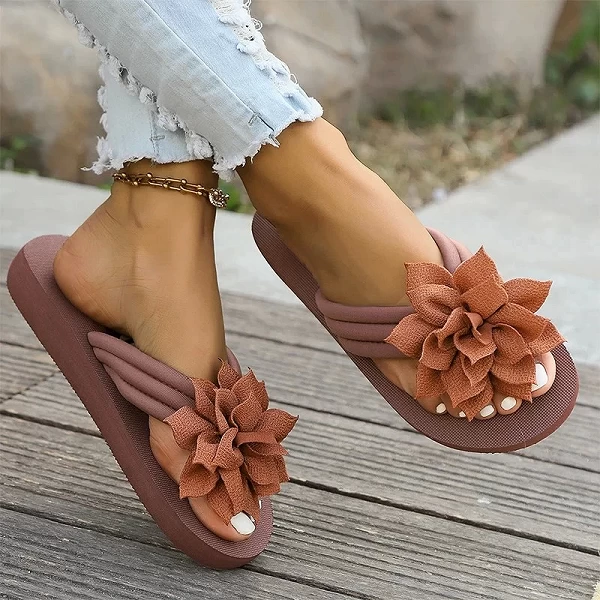 Sandales de plage à fleurs pour femmes, chaussures plates tendance|8,10 €|OKKO MODE