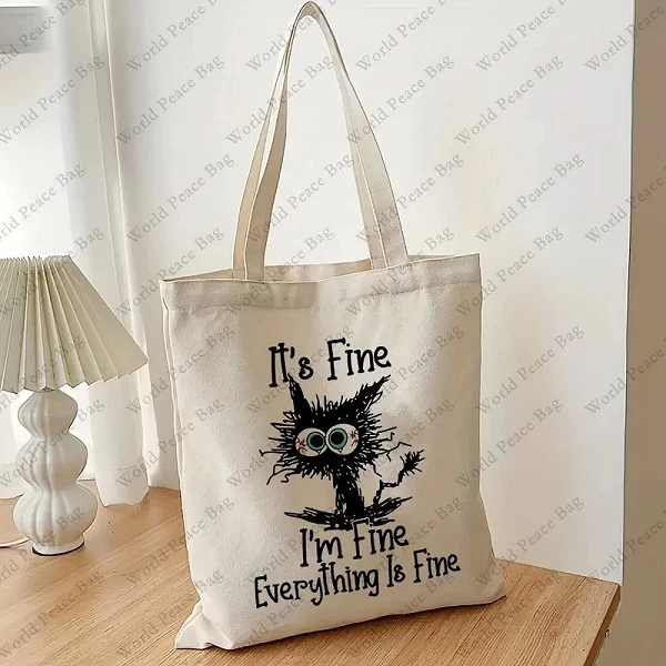 Tote bag Im Fine Everything is Fine Funny Cat - Léger, Polyvalent et Poétique|1,98 €|OKKO MODE