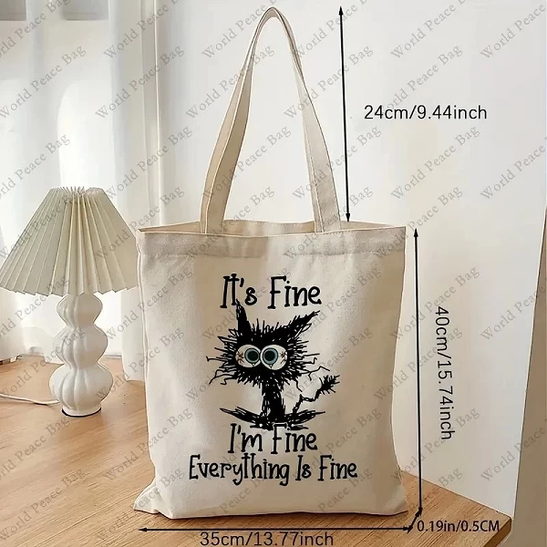 Tote bag Im Fine Everything is Fine Funny Cat - Léger, Polyvalent et Poétique|1,98 €|OKKO MODE