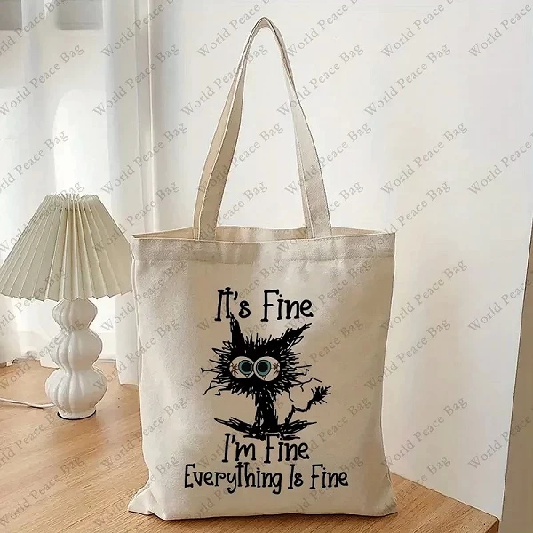 Tote bag Im Fine Everything is Fine Funny Cat - Léger, Polyvalent et Poétique|1,98 €|OKKO MODE