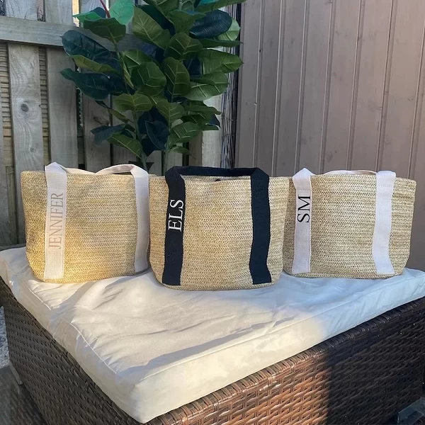 Sac fourre-tout personnalisé en paille pour femme, plage lettres|10,00 €|OKKO MODE