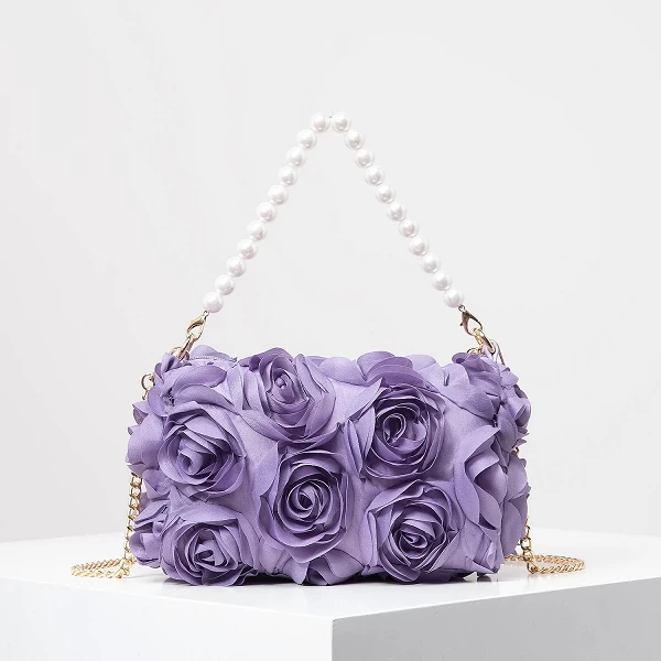 Sac de dîner fleur rose en fausse perle avec bandoulière chaîne métal|2,88 €|OKKO MODE