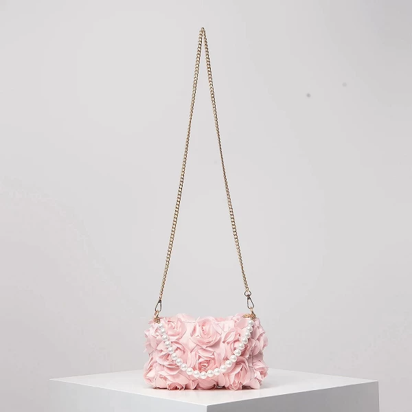 Sac de dîner fleur rose en fausse perle avec bandoulière chaîne métal|2,88 €|OKKO MODE