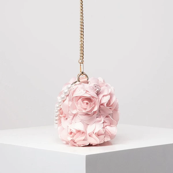 Sac de dîner fleur rose en fausse perle avec bandoulière chaîne métal|2,88 €|OKKO MODE