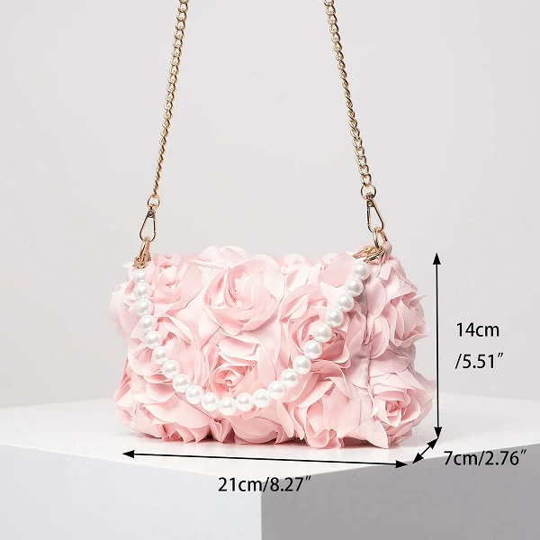 Sac de dîner fleur rose en fausse perle avec bandoulière chaîne métal|2,88 €|OKKO MODE