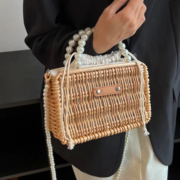 Sac à Main Tissé à la Main en Rotin pour Femme, Fourre-Tout à Perles, Simple, Décontracté, à la Mode, pour Voyage|17,99 €|OKKO MODE