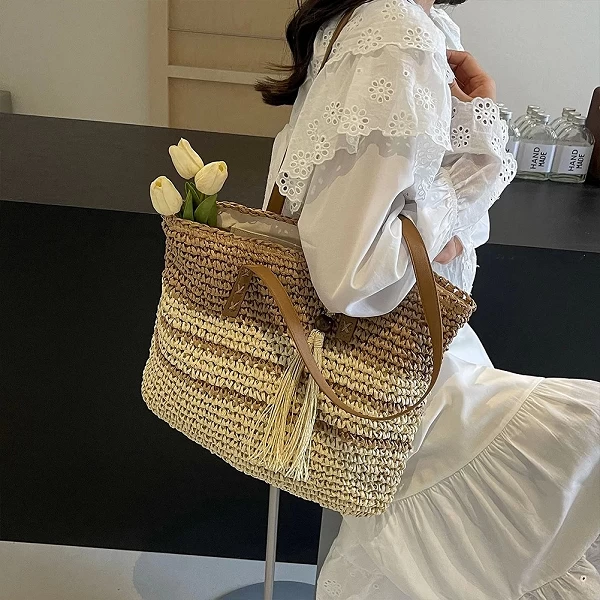 Sac à main tissé à la main avec glands pour femme, sac tissé à la main, sac de plage de voyage, sac sous les bras tissé, grande |13,49 €|OKKO MODE