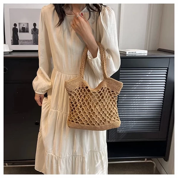 Sac de plage bohème vintage pour femmes, sacs à main creux de grande capacité, fourre-tout de voyage tricotés à la main en rotin|14,40 €|OKKO MODE