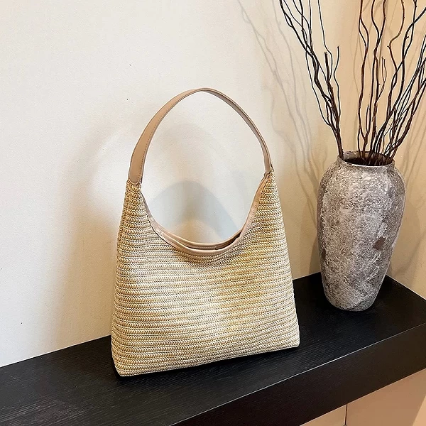 Sac fourre-tout tissé pour femmes, grande capacité, rayé, chic, Hobo, fermeture à moraillon, été, plage, voyage en plein air, mo|16,19 €|OKKO MODE