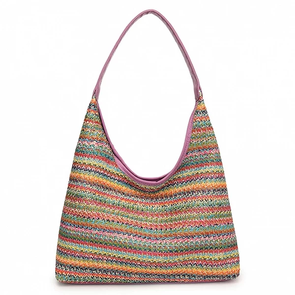 Sac fourre-tout tissé pour femmes, grande capacité, rayé, chic, Hobo, fermeture à moraillon, été, plage, voyage en plein air, mo|16,19 €|OKKO MODE