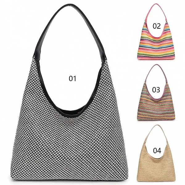 Sac fourre-tout tissé pour femmes, grande capacité, rayé, chic, Hobo, fermeture à moraillon, été, plage, voyage en plein air, mo|16,19 €|OKKO MODE