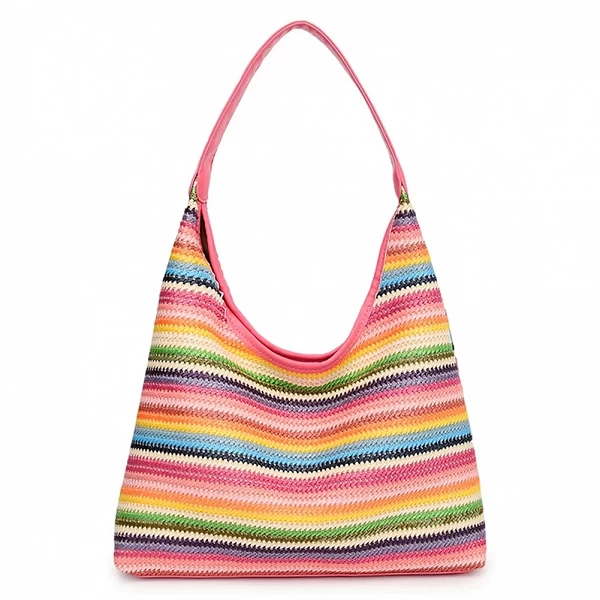 Sac fourre-tout tissé pour femmes, grande capacité, rayé, chic, Hobo, fermeture à moraillon, été, plage, voyage en plein air, mo|16,19 €|OKKO MODE