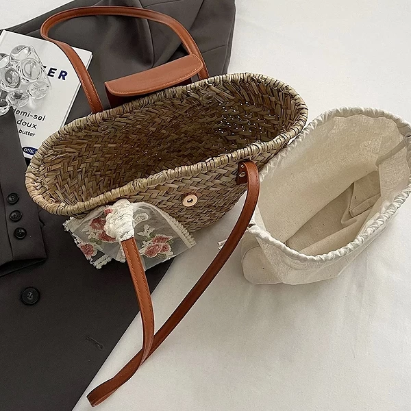 Sac fourre-tout tissé en paille pour femmes, sacs de plage d'été, sac à main tissé de grande capacité, sac de tissage initié pou|17,09 €|OKKO MODE