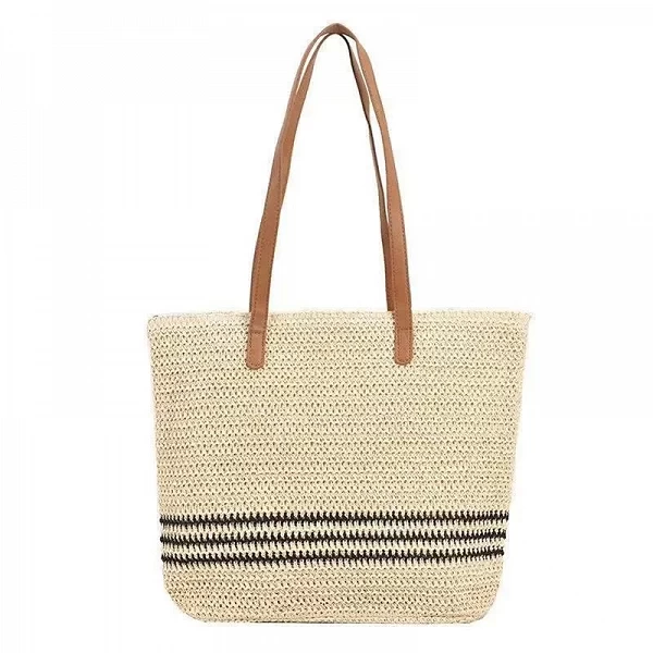 Sac en Paille Tissé à Rayures Simples pour Femme - Accessoire Élégant de Printemps|13,05 €|OKKO MODE