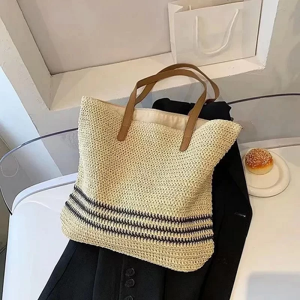 Sac en Paille Tissé à Rayures Simples pour Femme - Accessoire Élégant de Printemps|13,05 €|OKKO MODE