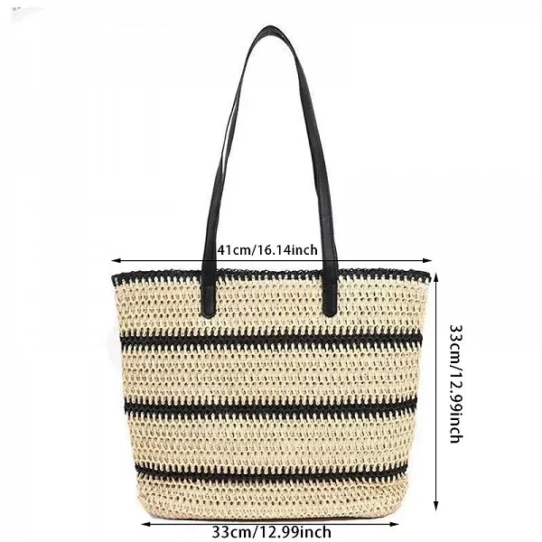 Sac en Paille Tissé à Rayures Simples pour Femme - Accessoire Élégant de Printemps|13,05 €|OKKO MODE