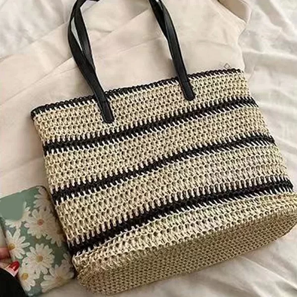 Sac en Paille Tissé à Rayures Simples pour Femme - Accessoire Élégant de Printemps|13,05 €|OKKO MODE