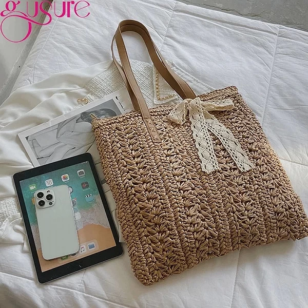 Sac à main tissé en paille Gusure pour femmes - Fourre-tout plage, voyage, shopping【Okko-mode】|13,49 €|OKKO MODE