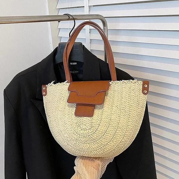 Sac en paille semi-circulaire rétro pour femme - Sac de plage tissé à la main|15,05 €|OKKO MODE