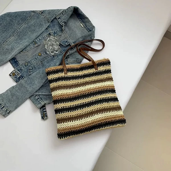 Sac tissé en paille à rayures colorées - Accessoire décontracté et tendance|1,95 €|OKKO MODE