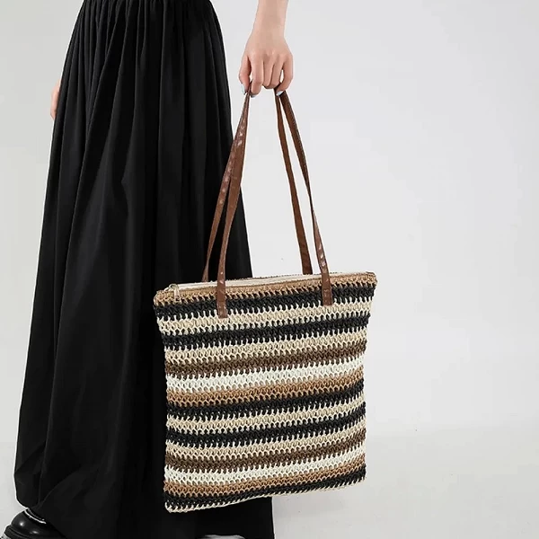 Sac tissé en paille à rayures colorées - Accessoire décontracté et tendance|1,95 €|OKKO MODE