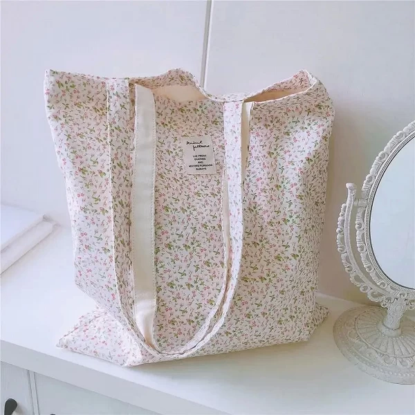 Sac à provisions en coton pour femmes - Design floral coréen, réutilisable et pliable|7,04 €|OKKO MODE