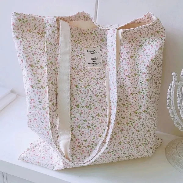 Sac à provisions en coton pour femmes - Design floral coréen, réutilisable et pliable|7,04 €|OKKO MODE