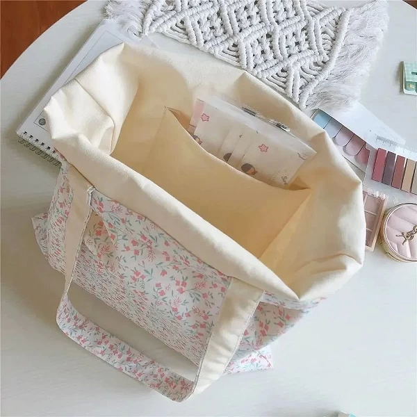 Sac à provisions en coton pour femmes - Design floral coréen, réutilisable et pliable|7,04 €|OKKO MODE