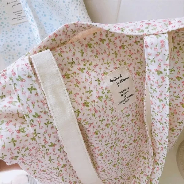 Sac à provisions en coton pour femmes - Design floral coréen, réutilisable et pliable|7,04 €|OKKO MODE