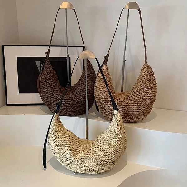 Sac en paille tissé demi-lune pour femme - Okko Mode|16,50 €|OKKO MODE