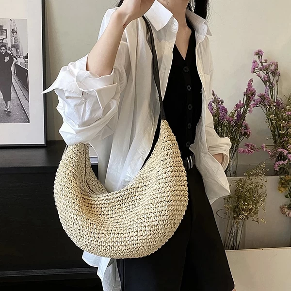 Sac en paille tissé demi-lune pour femme - Okko Mode|16,50 €|OKKO MODE