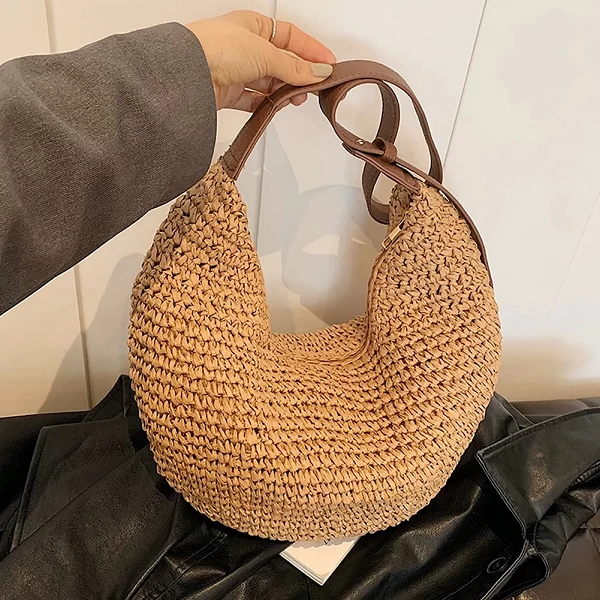 Sac en paille tissé demi-lune pour femme - Okko Mode|16,50 €|OKKO MODE