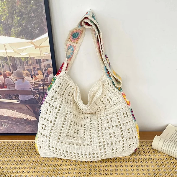 Sac à bandoulière tissé de grande capacité pour femmes, sac à main évidé, sac à main Hobo, sac de voyage en plein air|9,89 €|OKKO MODE