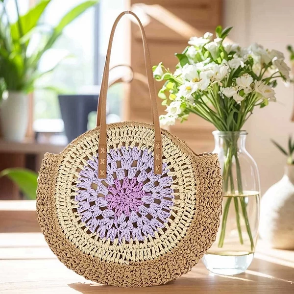 Sac de plage rond tissé avec fermeture à glissière - Accessoire chic pour l'été|12,00 €|OKKO MODE