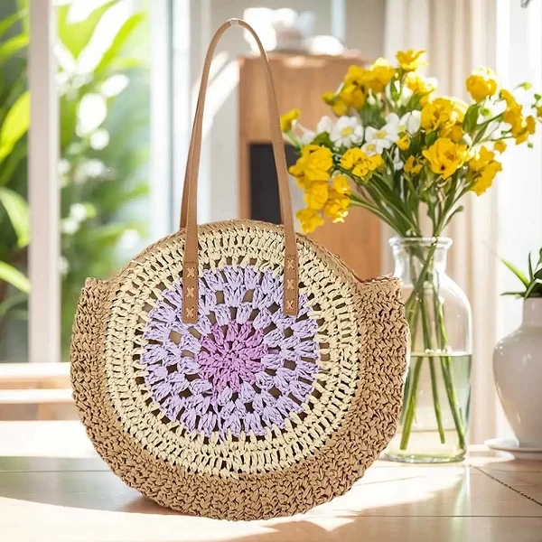 Sac de plage rond tissé avec fermeture à glissière - Accessoire chic pour l'été|12,00 €|OKKO MODE