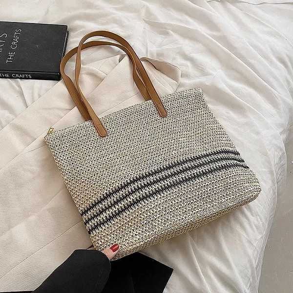 Sac en Paille Rayé Décontractée pour Femmes - Fourre-Tout de Plage Vintage|11,04 €|OKKO MODE