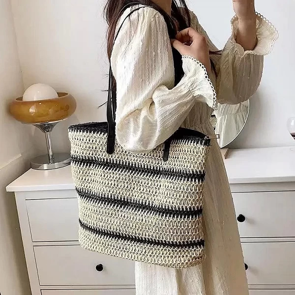 Sac en Paille Rayé Décontractée pour Femmes - Fourre-Tout de Plage Vintage|11,04 €|OKKO MODE