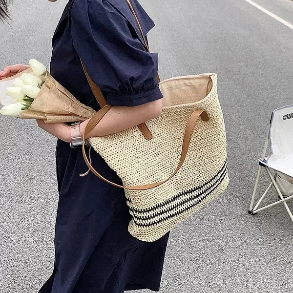 Sac en Paille Rayé Décontractée pour Femmes - Fourre-Tout de Plage Vintage|11,04 €|OKKO MODE