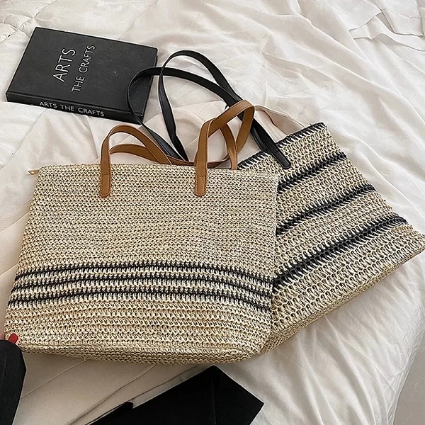 Sac en Paille Rayé Décontractée pour Femmes - Fourre-Tout de Plage Vintage|11,04 €|OKKO MODE