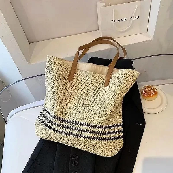 Sac en Paille Rayé Décontractée pour Femmes - Fourre-Tout de Plage Vintage|11,04 €|OKKO MODE