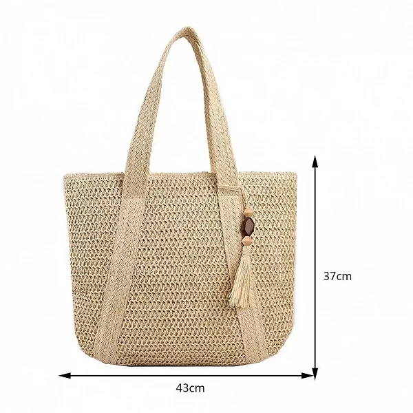 Sac en paille d'été tissé à la main pour femme - Sac fourre-tout de grande capacité avec pompon|8,32 €|OKKO MODE