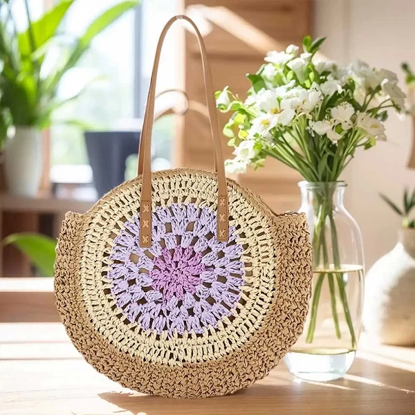 Sac fourre-tout rond en paille tissée ChimLarge pour femmes - Accessoire de plage chic et pratique|6,96 €|OKKO MODE