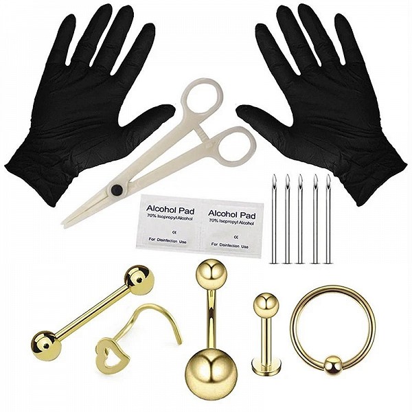 Kit de piercing corporel en acier inoxydable noir - Ensemble d'outils pour tatouages et bijoux authentiques|4,68 €|OKKO MODE