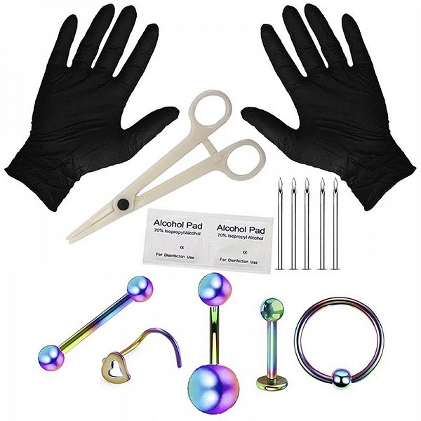 Kit de piercing corporel en acier inoxydable noir - Ensemble d'outils pour tatouages et bijoux authentiques|4,68 €|OKKO MODE